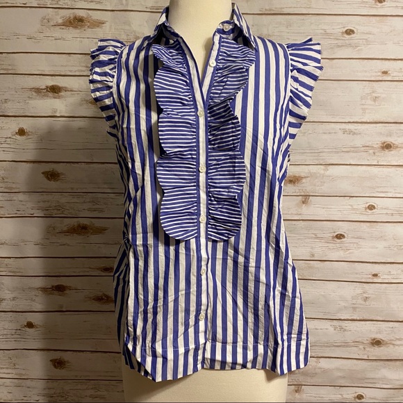 J.Crew stripe ruffle button up blouse AK766 - Picture 3 of 9
